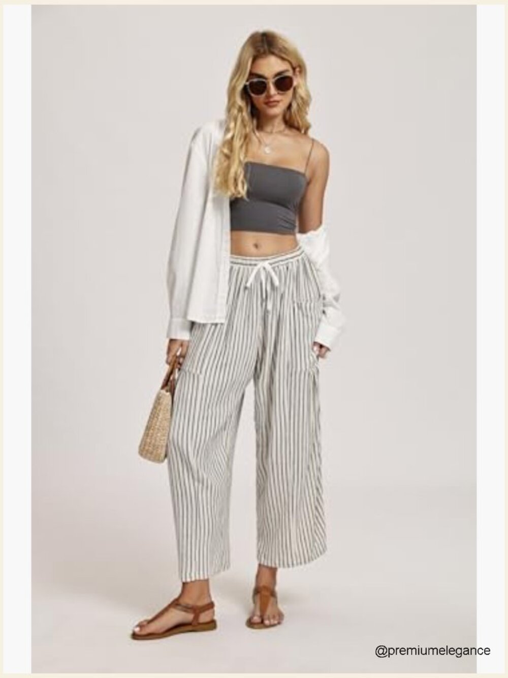 Wide Leg Linen Palazzo Pants with Pockets Summer Travel - Picture 2 of 7